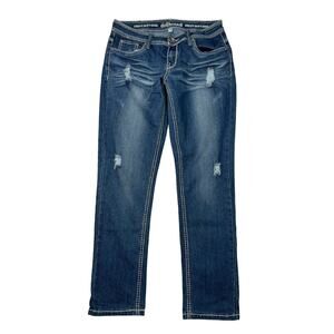 Dollhouse VTG Y2K Skinny Mid Rise Jeans Distressed Big Stitch Womens 7 Juniors
